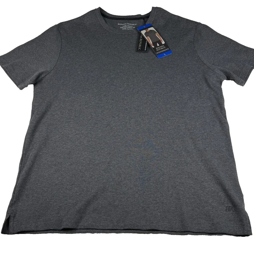 Banana Republic Men's L Luxe Touch Performance Tee 100% Cotton Gray Knit Logo